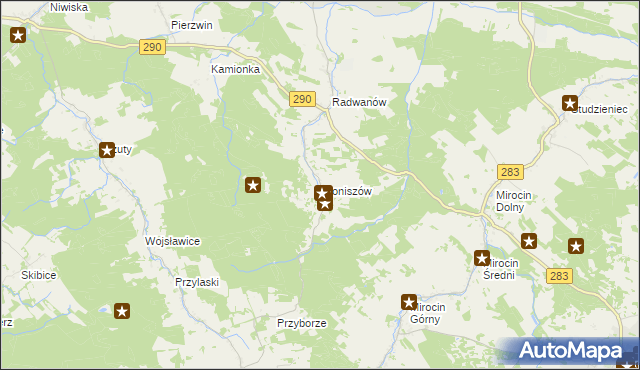 mapa Broniszów gmina Kożuchów, Broniszów gmina Kożuchów na mapie Targeo