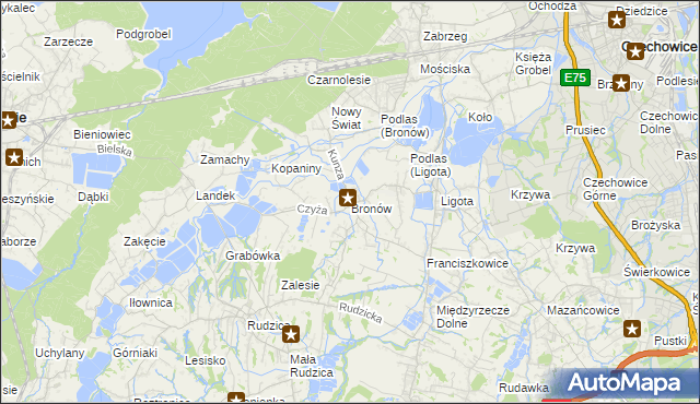 mapa Bronów gmina Czechowice-Dziedzice, Bronów gmina Czechowice-Dziedzice na mapie Targeo