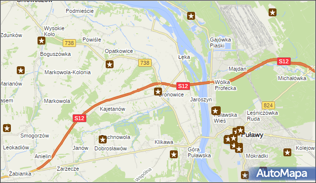 mapa Bronowice gmina Puławy, Bronowice gmina Puławy na mapie Targeo