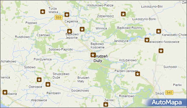 mapa Brudzeń Duży, Brudzeń Duży na mapie Targeo