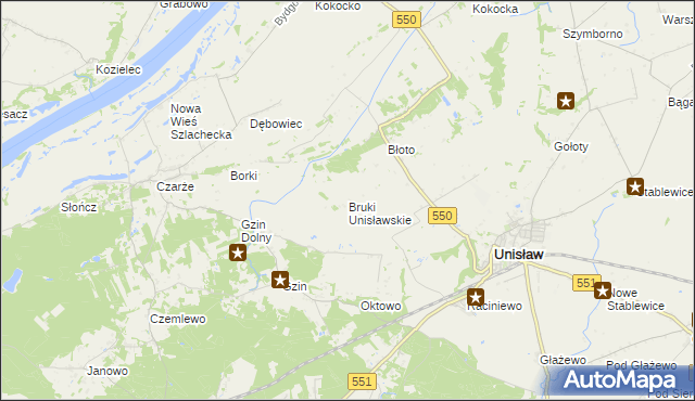 mapa Bruki Unisławskie, Bruki Unisławskie na mapie Targeo