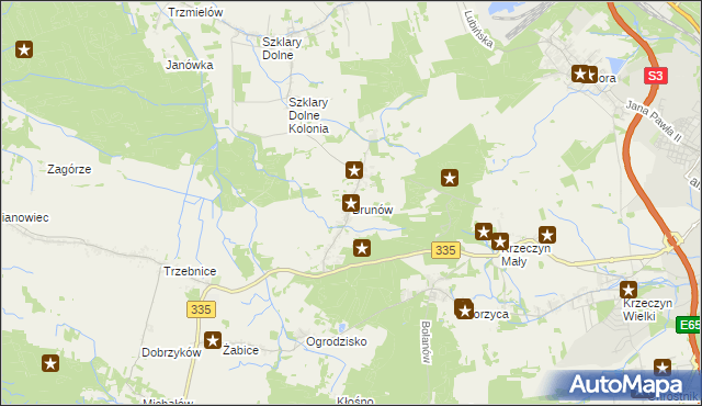 mapa Brunów gmina Chocianów, Brunów gmina Chocianów na mapie Targeo