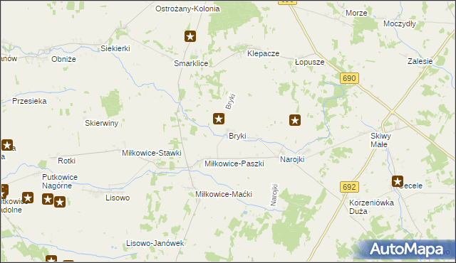 mapa Bryki gmina Drohiczyn, Bryki gmina Drohiczyn na mapie Targeo
