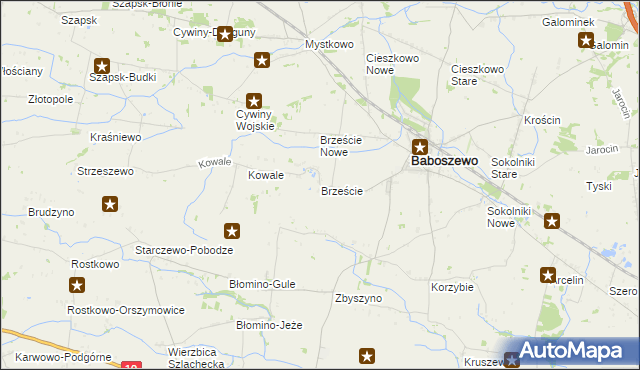 mapa Brzeście gmina Baboszewo, Brzeście gmina Baboszewo na mapie Targeo