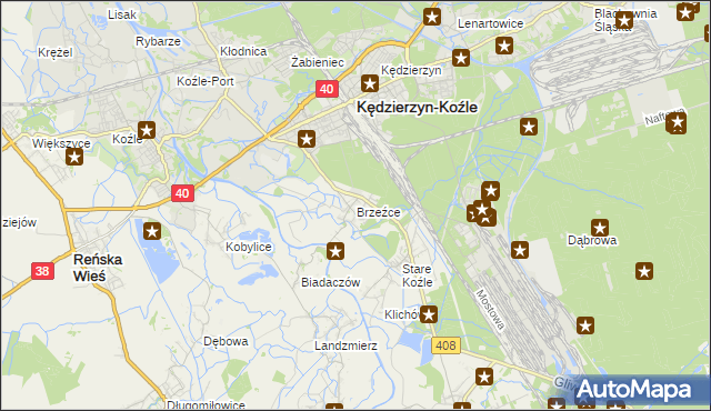 mapa Brzeźce gmina Bierawa, Brzeźce gmina Bierawa na mapie Targeo