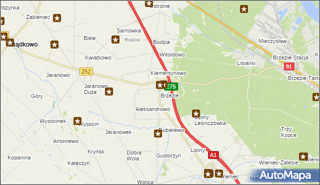 mapa Brzezie gmina Brześć Kujawski, Brzezie gmina Brześć Kujawski na mapie Targeo