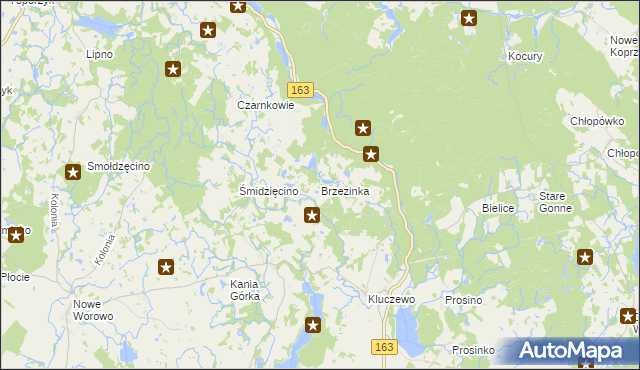 mapa Brzezinka gmina Czaplinek, Brzezinka gmina Czaplinek na mapie Targeo