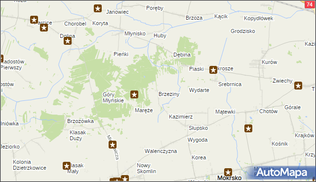 mapa Brzeziny gmina Skomlin, Brzeziny gmina Skomlin na mapie Targeo