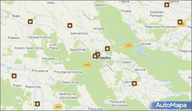 mapa Brzeziny powiat kaliski, Brzeziny powiat kaliski na mapie Targeo