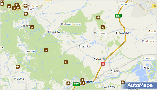 mapa Brzeźnica gmina Bardo, Brzeźnica gmina Bardo na mapie Targeo