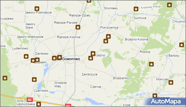 mapa Brzeźno gmina Goworowo, Brzeźno gmina Goworowo na mapie Targeo