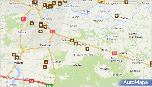 mapa Brzeźno gmina Krzymów, Brzeźno gmina Krzymów na mapie Targeo