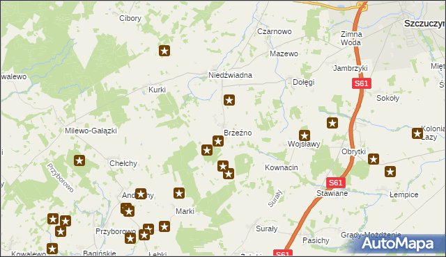 mapa Brzeźno gmina Szczuczyn, Brzeźno gmina Szczuczyn na mapie Targeo