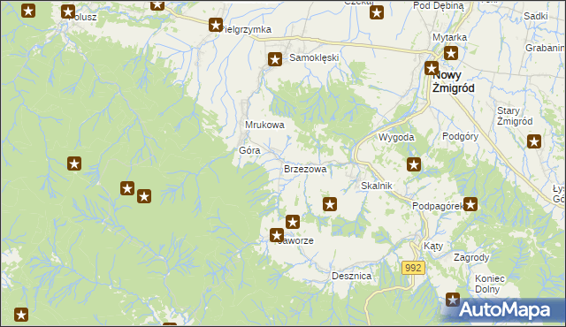 mapa Brzezowa gmina Nowy Żmigród, Brzezowa gmina Nowy Żmigród na mapie Targeo