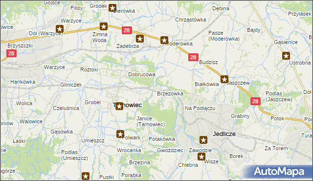 mapa Brzezówka gmina Tarnowiec, Brzezówka gmina Tarnowiec na mapie Targeo