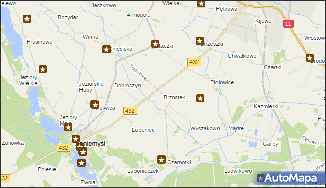 mapa Brzostek gmina Zaniemyśl, Brzostek gmina Zaniemyśl na mapie Targeo