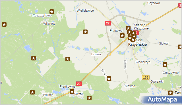 mapa Brzoza gmina Strzelce Krajeńskie, Brzoza gmina Strzelce Krajeńskie na mapie Targeo