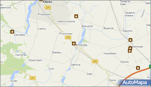 mapa Brzozogaj gmina Kłecko, Brzozogaj gmina Kłecko na mapie Targeo