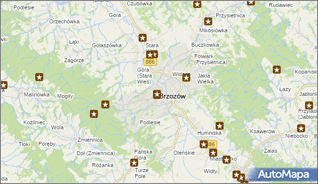 mapa Brzozów, Brzozów na mapie Targeo