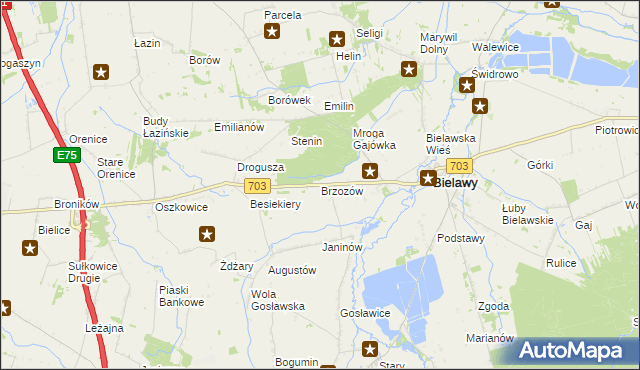 mapa Brzozów gmina Bielawy, Brzozów gmina Bielawy na mapie Targeo