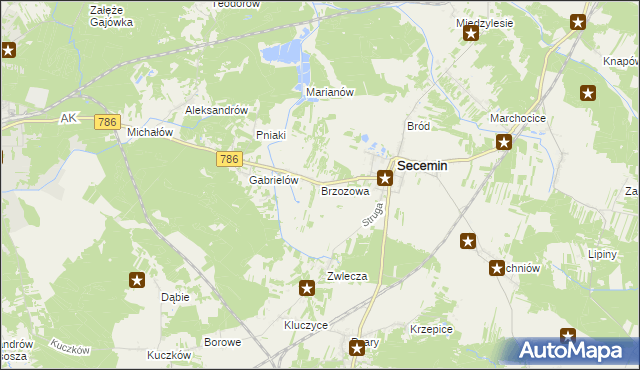 mapa Brzozowa gmina Secemin, Brzozowa gmina Secemin na mapie Targeo