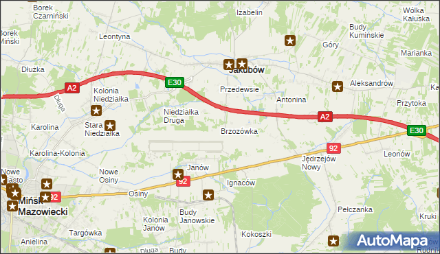 mapa Brzozówka gmina Jakubów, Brzozówka gmina Jakubów na mapie Targeo