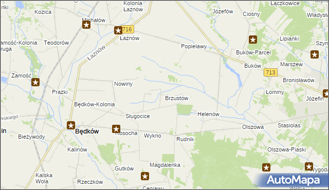 mapa Brzustów gmina Będków, Brzustów gmina Będków na mapie Targeo