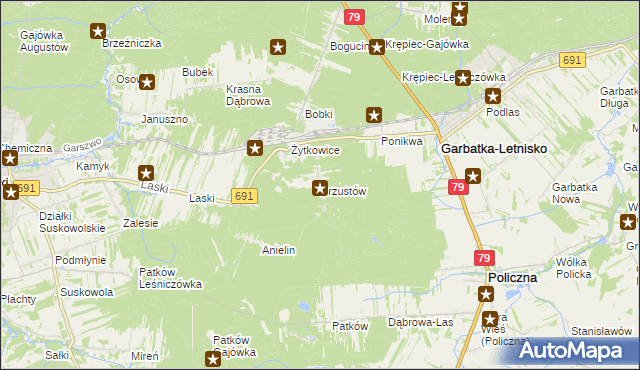 mapa Brzustów gmina Garbatka-Letnisko, Brzustów gmina Garbatka-Letnisko na mapie Targeo