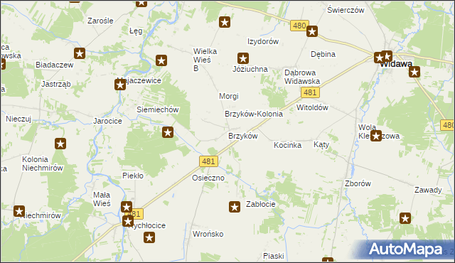 mapa Brzyków gmina Widawa, Brzyków gmina Widawa na mapie Targeo