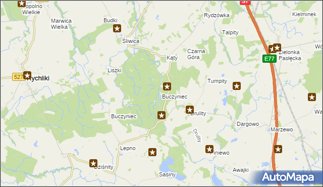 mapa Buczyniec gmina Pasłęk, Buczyniec gmina Pasłęk na mapie Targeo