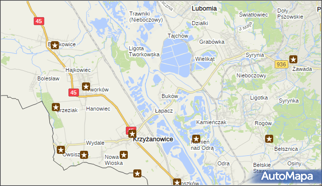 mapa Buków gmina Lubomia, Buków gmina Lubomia na mapie Targeo