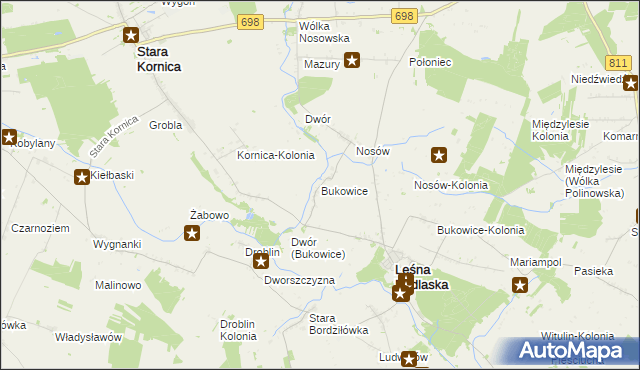 mapa Bukowice gmina Leśna Podlaska, Bukowice gmina Leśna Podlaska na mapie Targeo