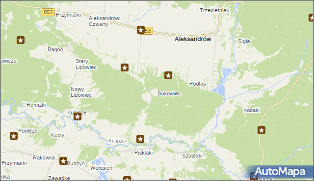 mapa Bukowiec gmina Aleksandrów, Bukowiec gmina Aleksandrów na mapie Targeo