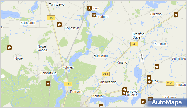 mapa Bukowiec gmina Wągrowiec, Bukowiec gmina Wągrowiec na mapie Targeo