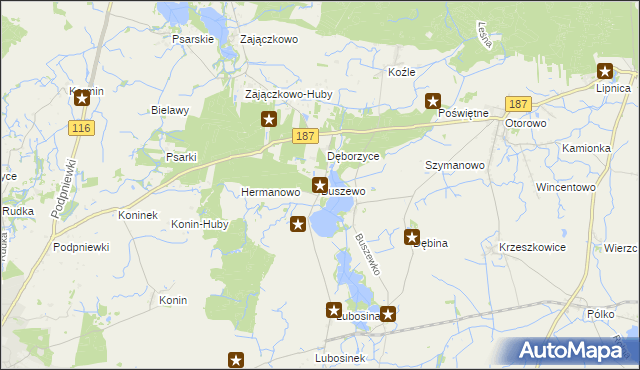 mapa Buszewo gmina Pniewy, Buszewo gmina Pniewy na mapie Targeo