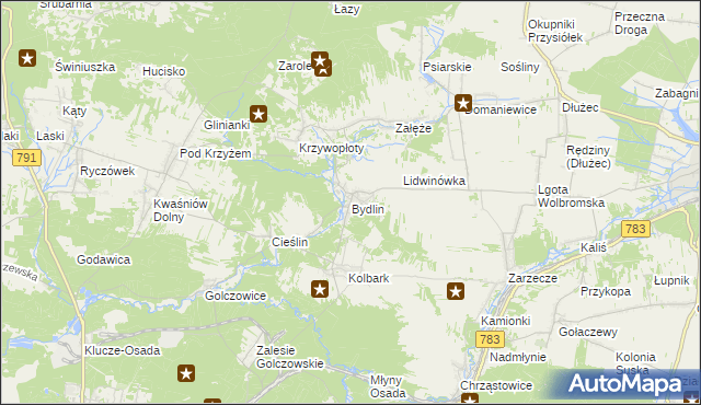 mapa Bydlin, Bydlin na mapie Targeo