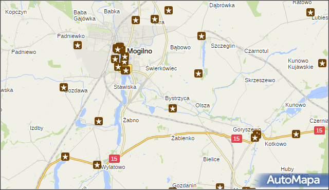 mapa Bystrzyca gmina Mogilno, Bystrzyca gmina Mogilno na mapie Targeo