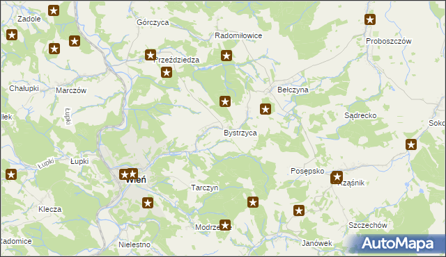 mapa Bystrzyca gmina Wleń, Bystrzyca gmina Wleń na mapie Targeo