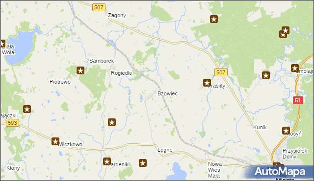 mapa Bzowiec gmina Dobre Miasto, Bzowiec gmina Dobre Miasto na mapie Targeo