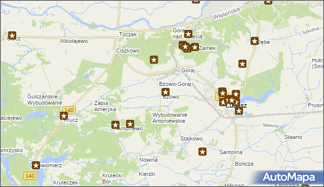 mapa Bzowo gmina Lubasz, Bzowo gmina Lubasz na mapie Targeo