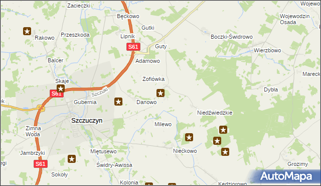 mapa Bzury gmina Szczuczyn, Bzury gmina Szczuczyn na mapie Targeo