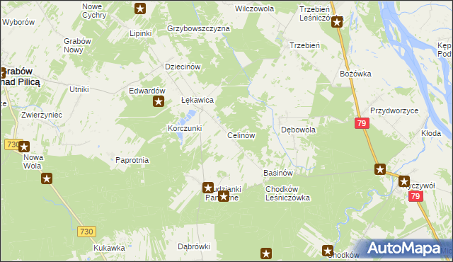 mapa Celinów gmina Grabów nad Pilicą, Celinów gmina Grabów nad Pilicą na mapie Targeo