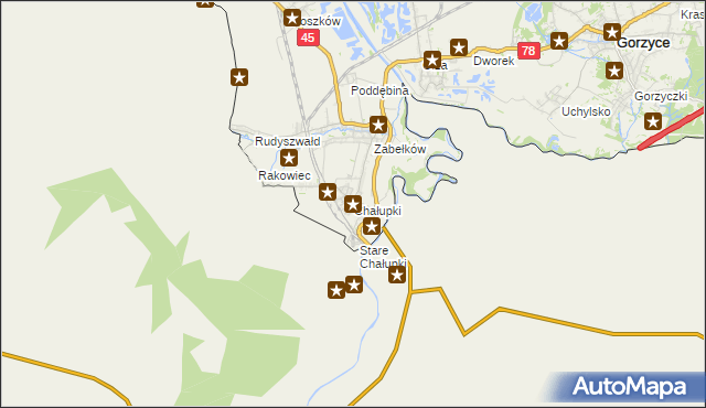 mapa Chałupki gmina Krzyżanowice, Chałupki gmina Krzyżanowice na mapie Targeo