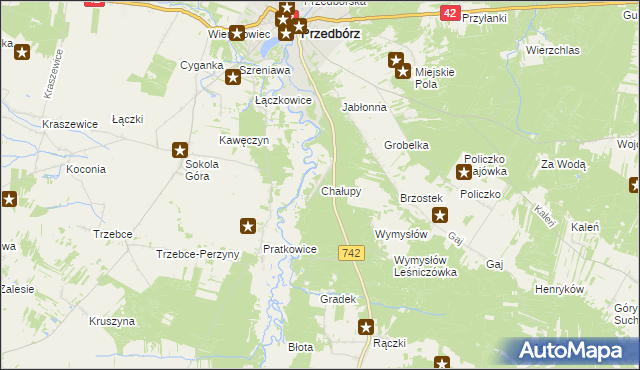 mapa Chałupy gmina Przedbórz, Chałupy gmina Przedbórz na mapie Targeo