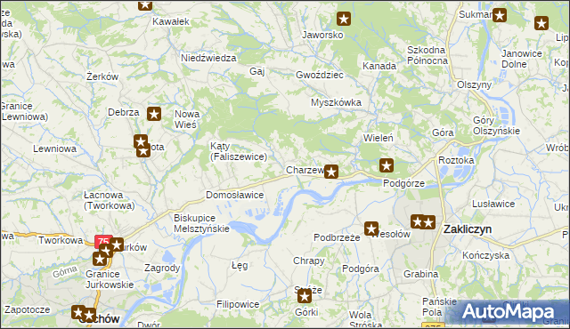 mapa Charzewice, Charzewice na mapie Targeo