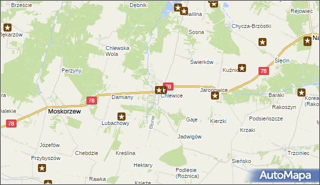 mapa Chlewice gmina Moskorzew, Chlewice gmina Moskorzew na mapie Targeo