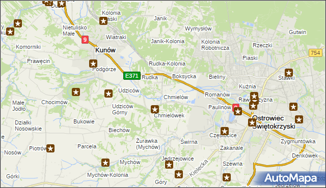 mapa Chmielów gmina Bodzechów, Chmielów gmina Bodzechów na mapie Targeo