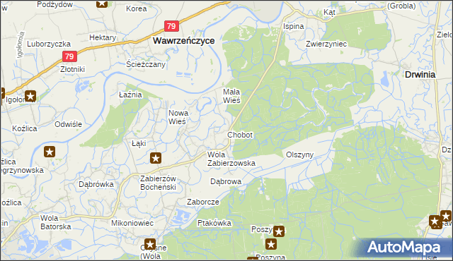 mapa Chobot gmina Niepołomice, Chobot gmina Niepołomice na mapie Targeo