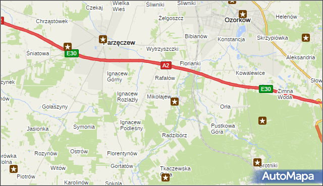 mapa Chociszew gmina Parzęczew, Chociszew gmina Parzęczew na mapie Targeo