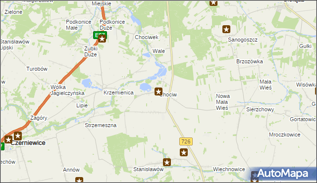 mapa Chociw gmina Czerniewice, Chociw gmina Czerniewice na mapie Targeo